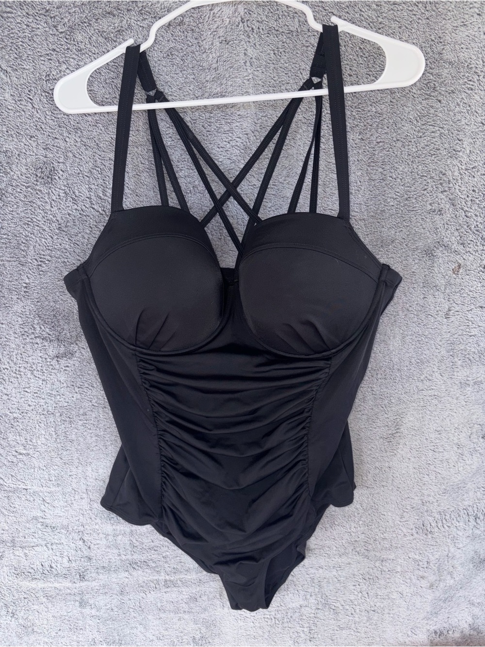 Torrid size 2 Black Strappy One-Piece Swimsuit with Ruched Front